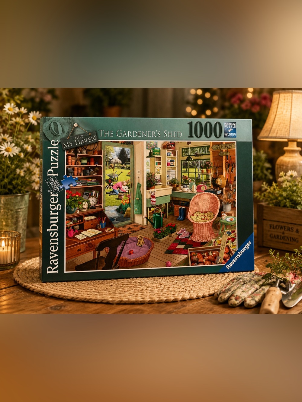 Ravensburger 1000-Piece Puzzle — Garden Shed Scene with Green Box